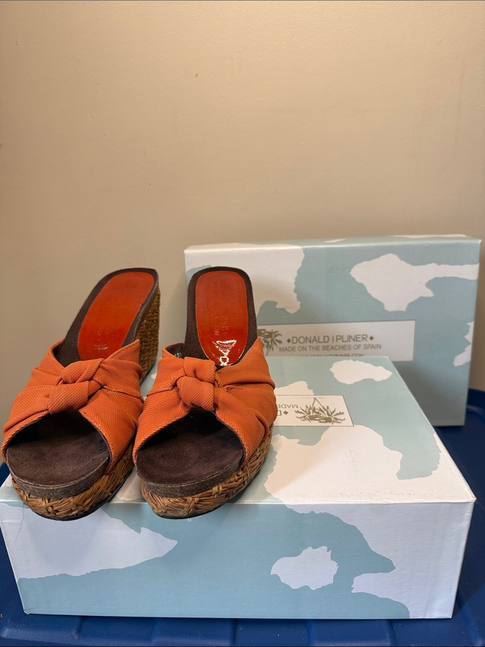 Donald J. Pliner Orange Knotted Wedge Slide Sandals